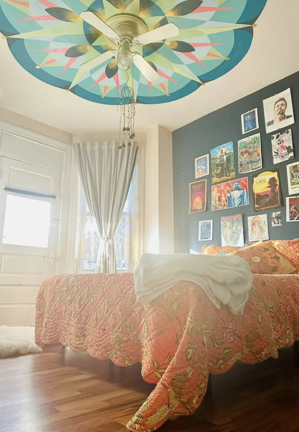 Colorful guest bedroom inside the historic Kalisto House in St. Louis